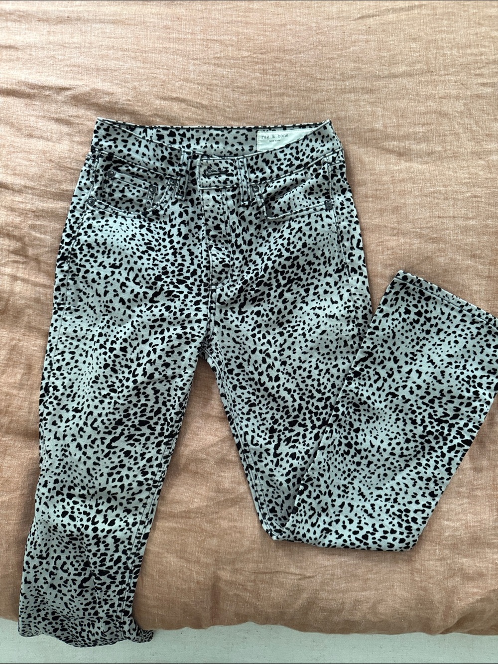 Rag and Bone Animal Print Skinny Jeans - Black on Light Gray